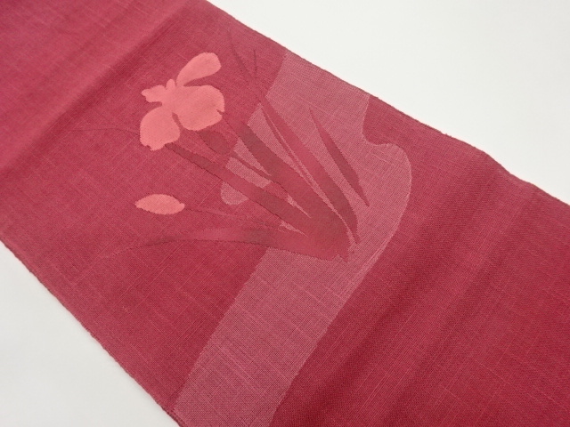 JAPANESE NAGOYA OBI FOR SUMMER / PULP CLOTH / TSUMUGI / WOVEN FLORAL PLANTS